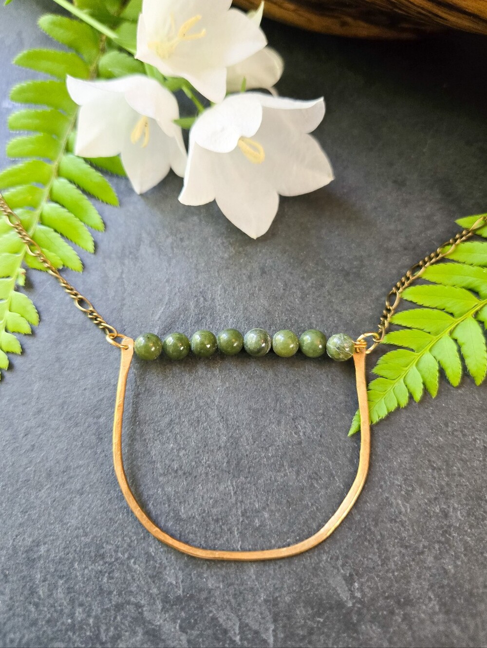 NWT Artisan-Made Serpentine Brass Arc Long Necklace